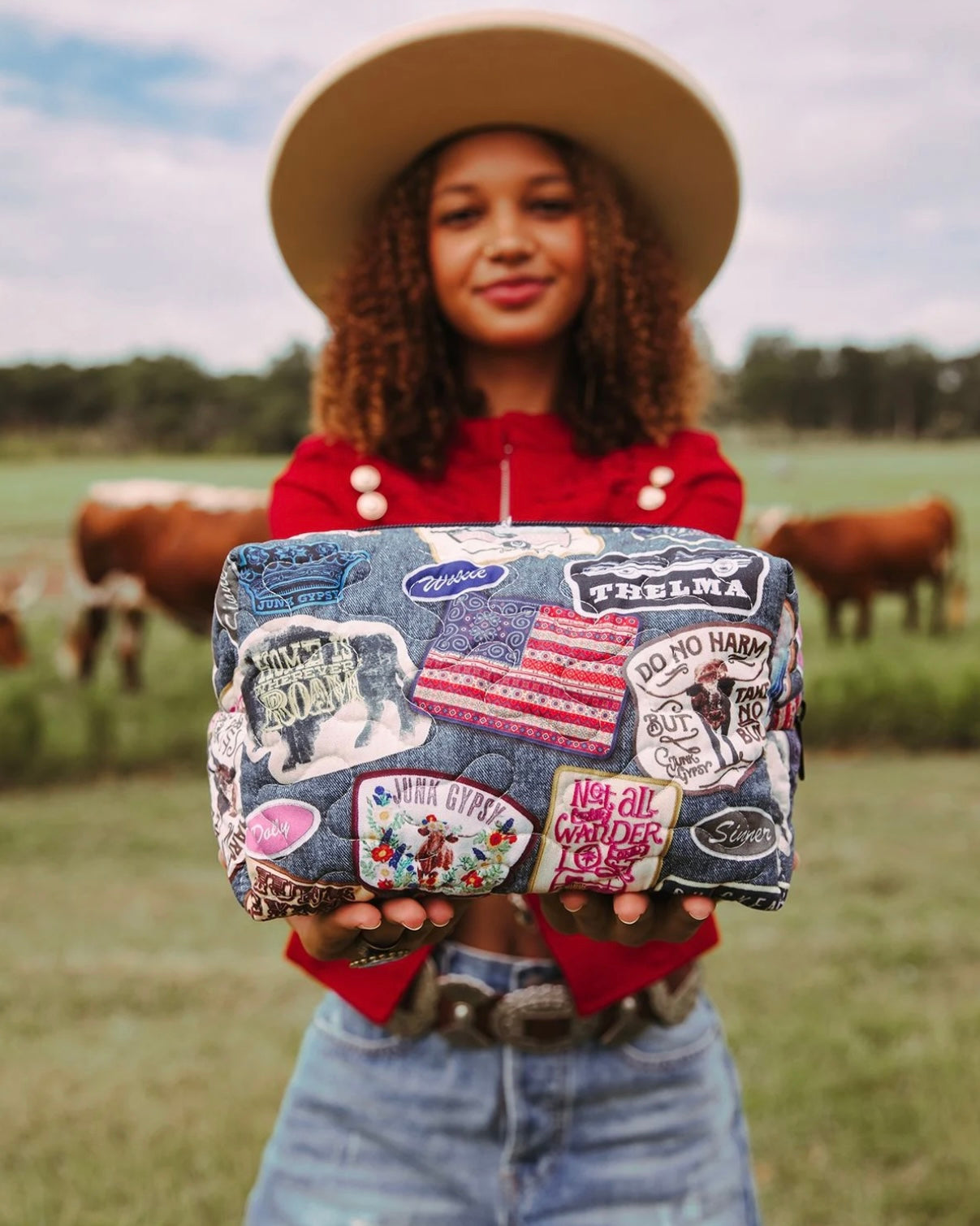 Denim Patches Large Makeup Bag