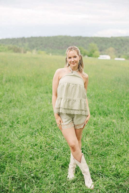 Sage Halter Top & Shorts Set