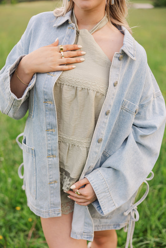 Leah Side Tie Oversized Denim Jacket