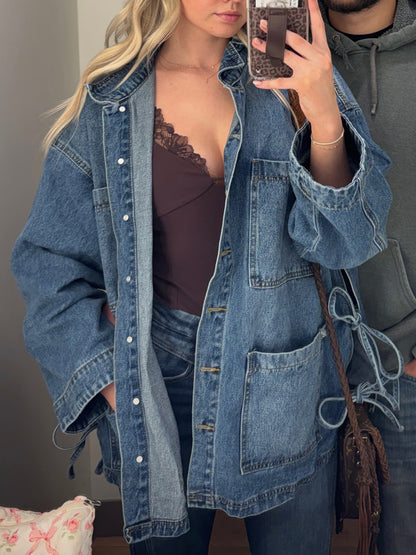 Leah Side Tie Oversized Denim Jacket