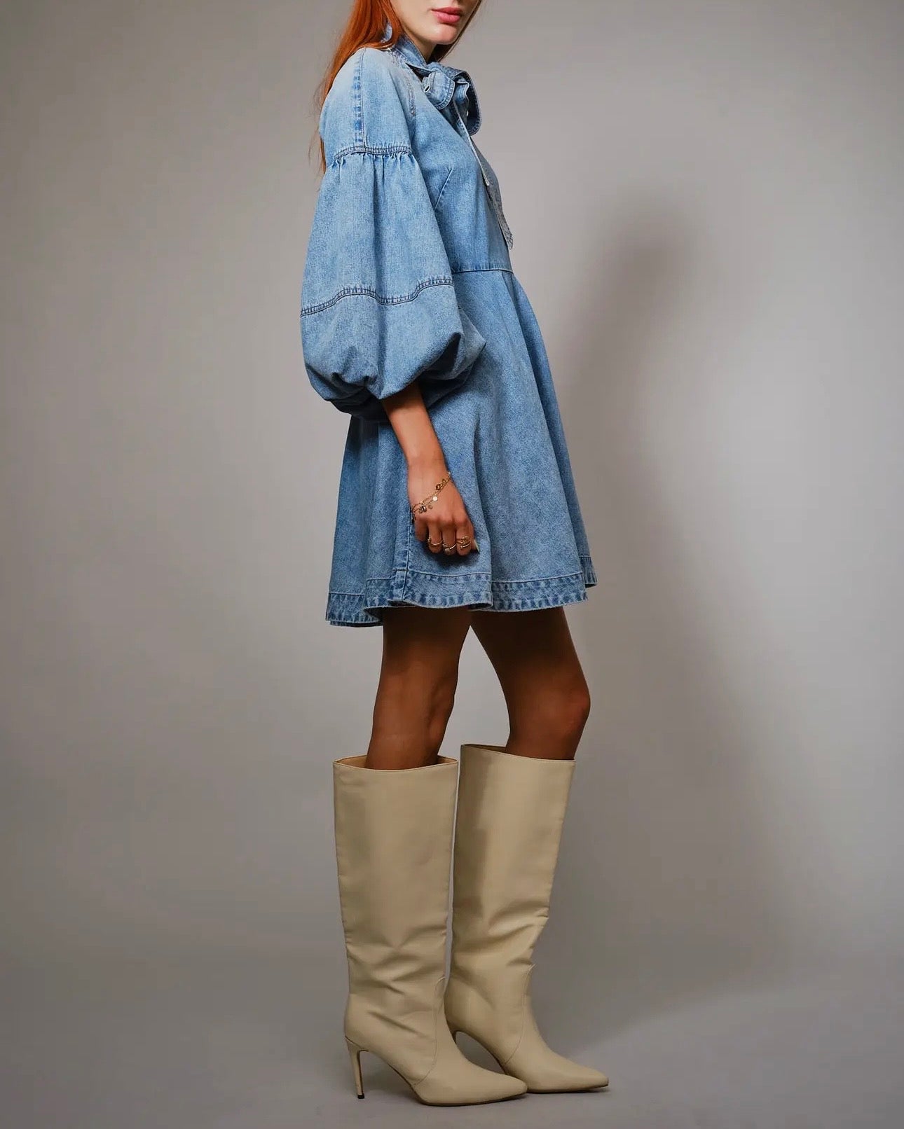 Cara Puff Sleeve Denim Dress