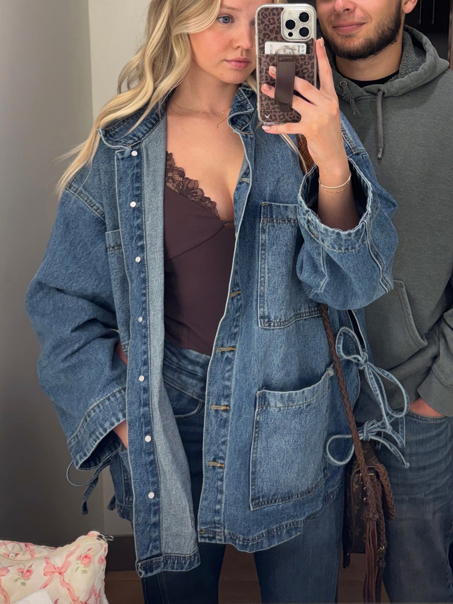 Leah Side Tie Oversized Denim Jacket