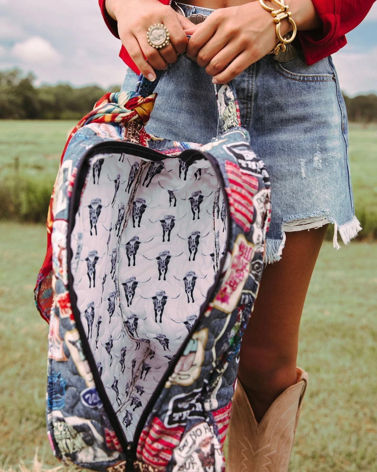Denim Patches Boot Bag