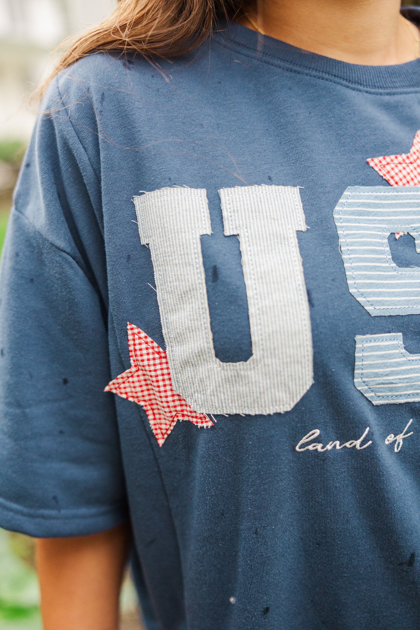 Dark Blue "USA" Patchwork Oversized Tee