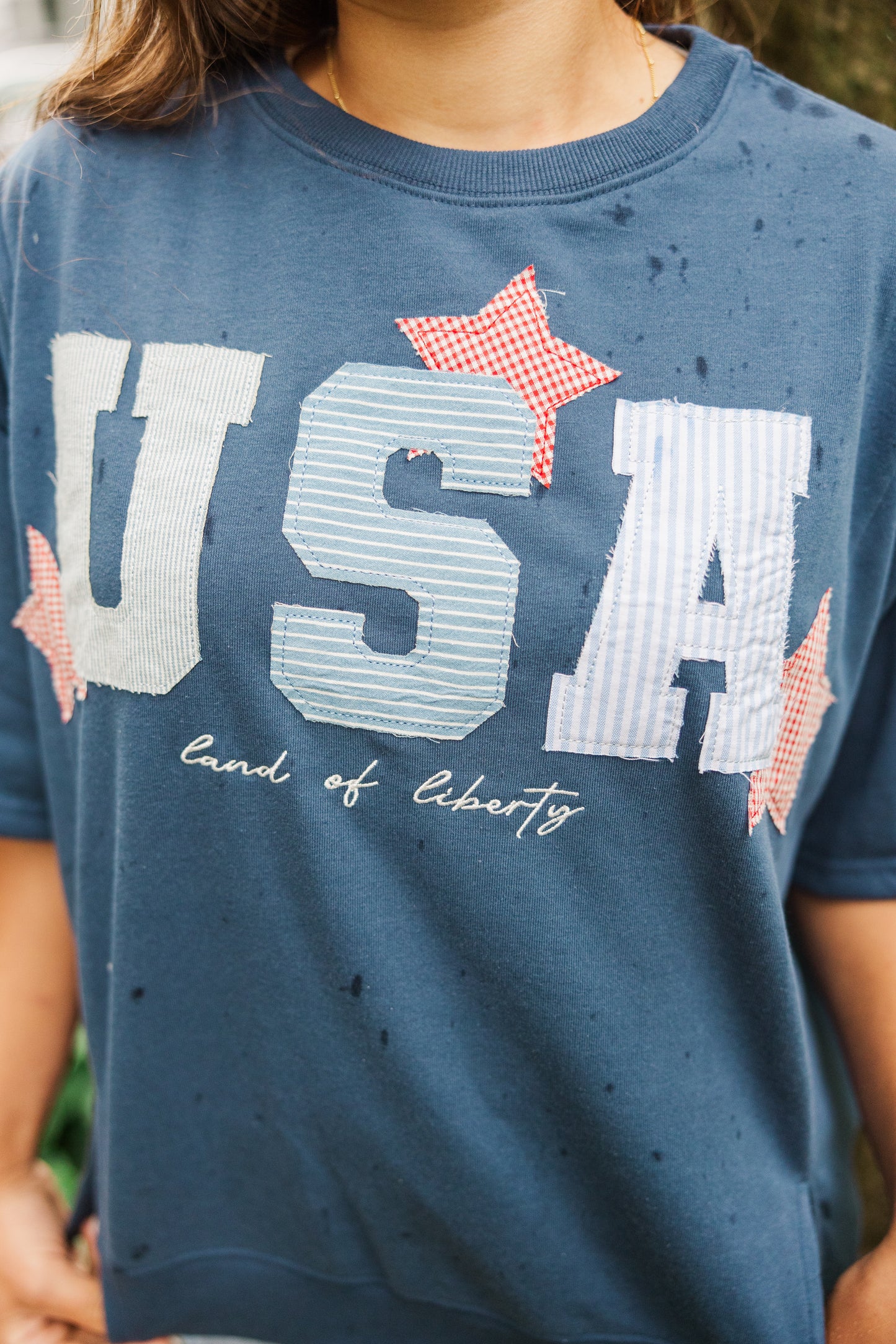 Dark Blue "USA" Patchwork Oversized Tee