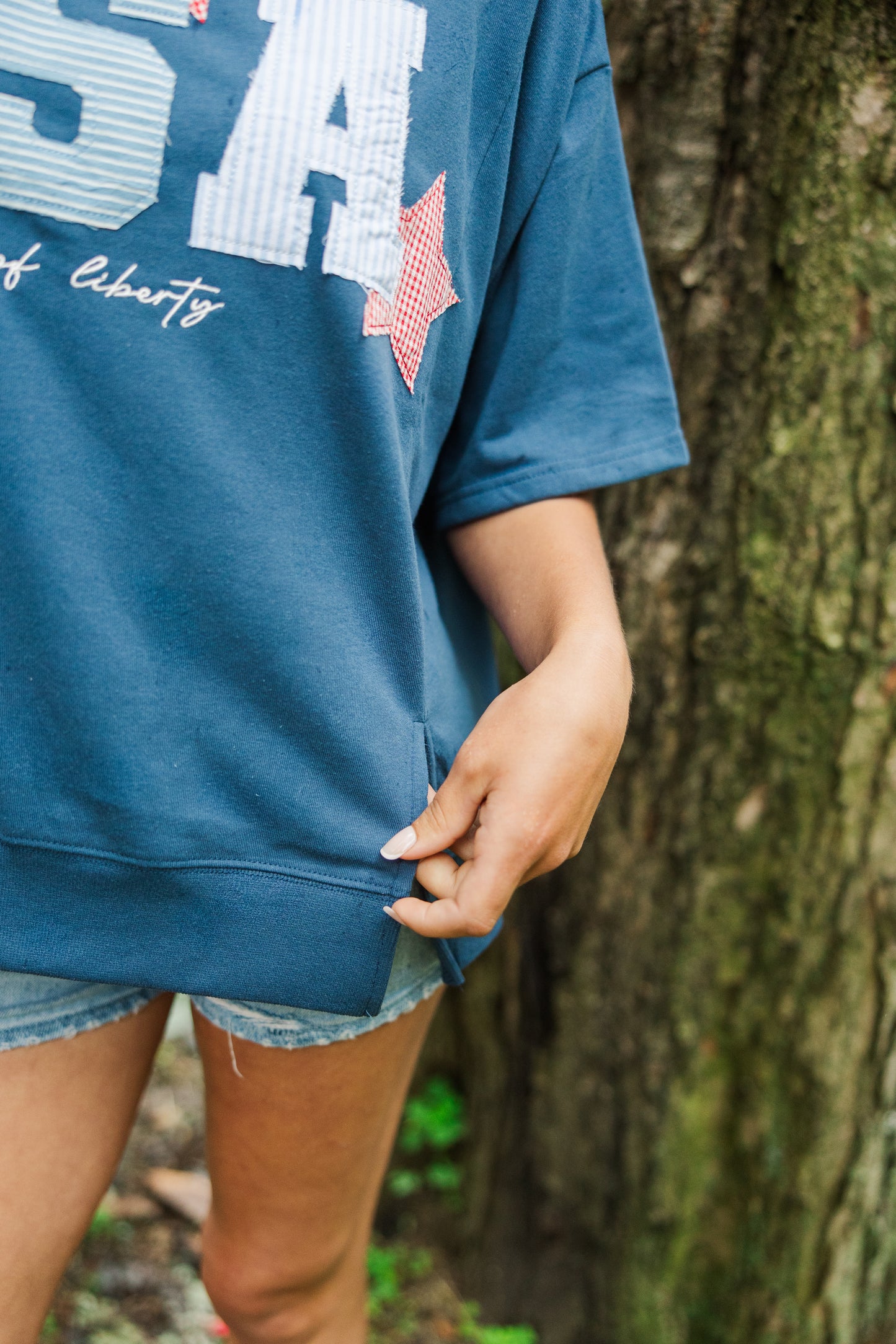 Dark Blue "USA" Patchwork Oversized Tee