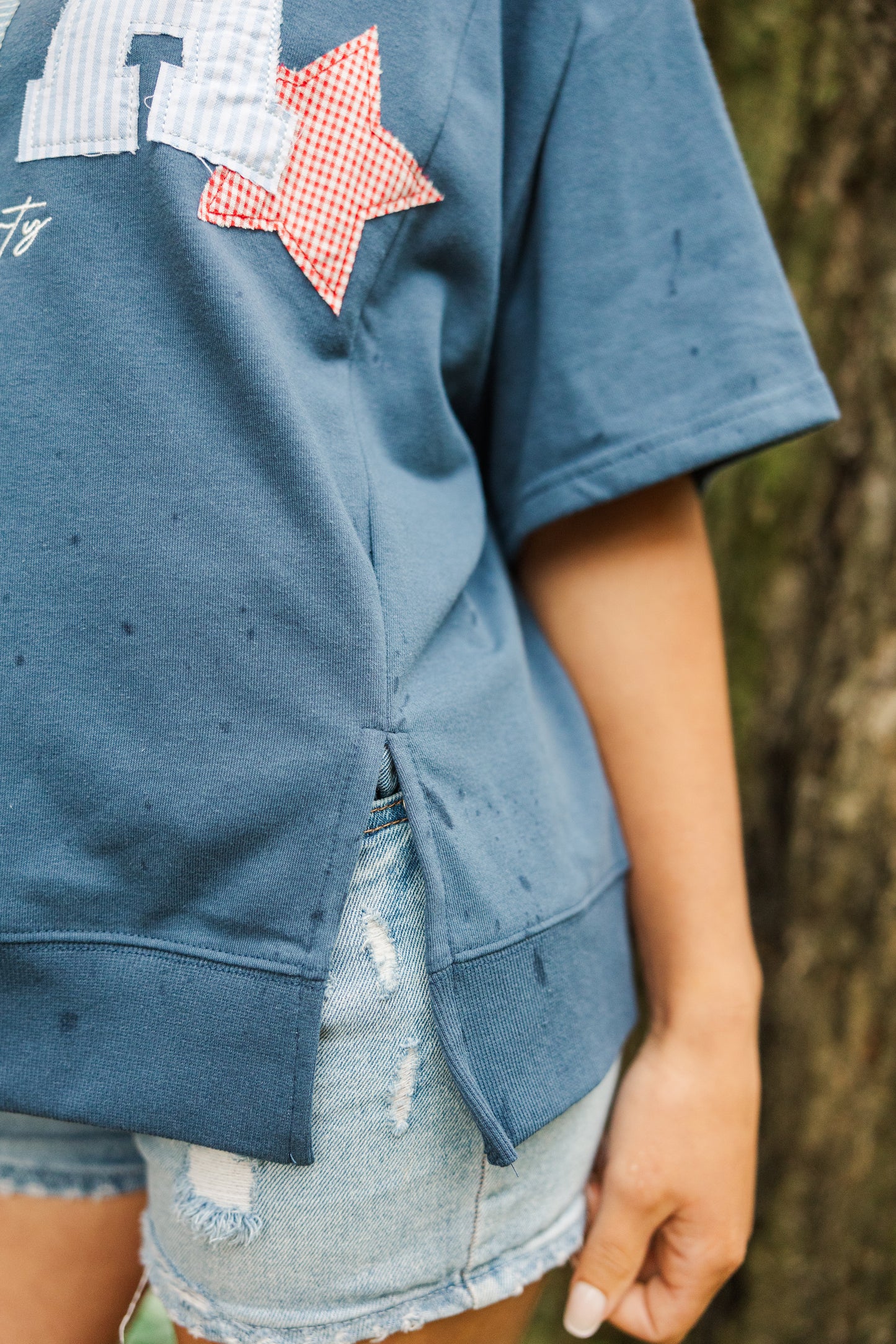 Dark Blue "USA" Patchwork Oversized Tee
