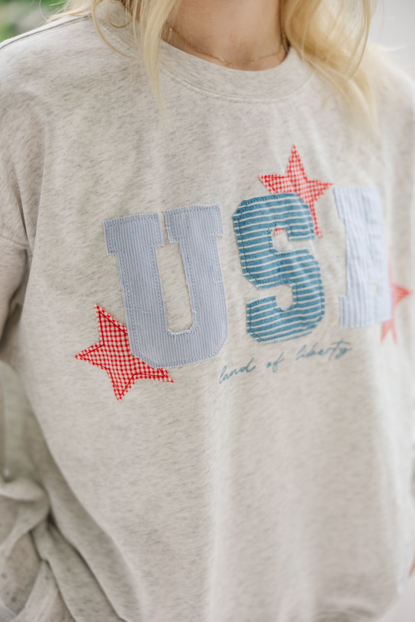 Ivory "USA" Patchwork Oversized Crewneck