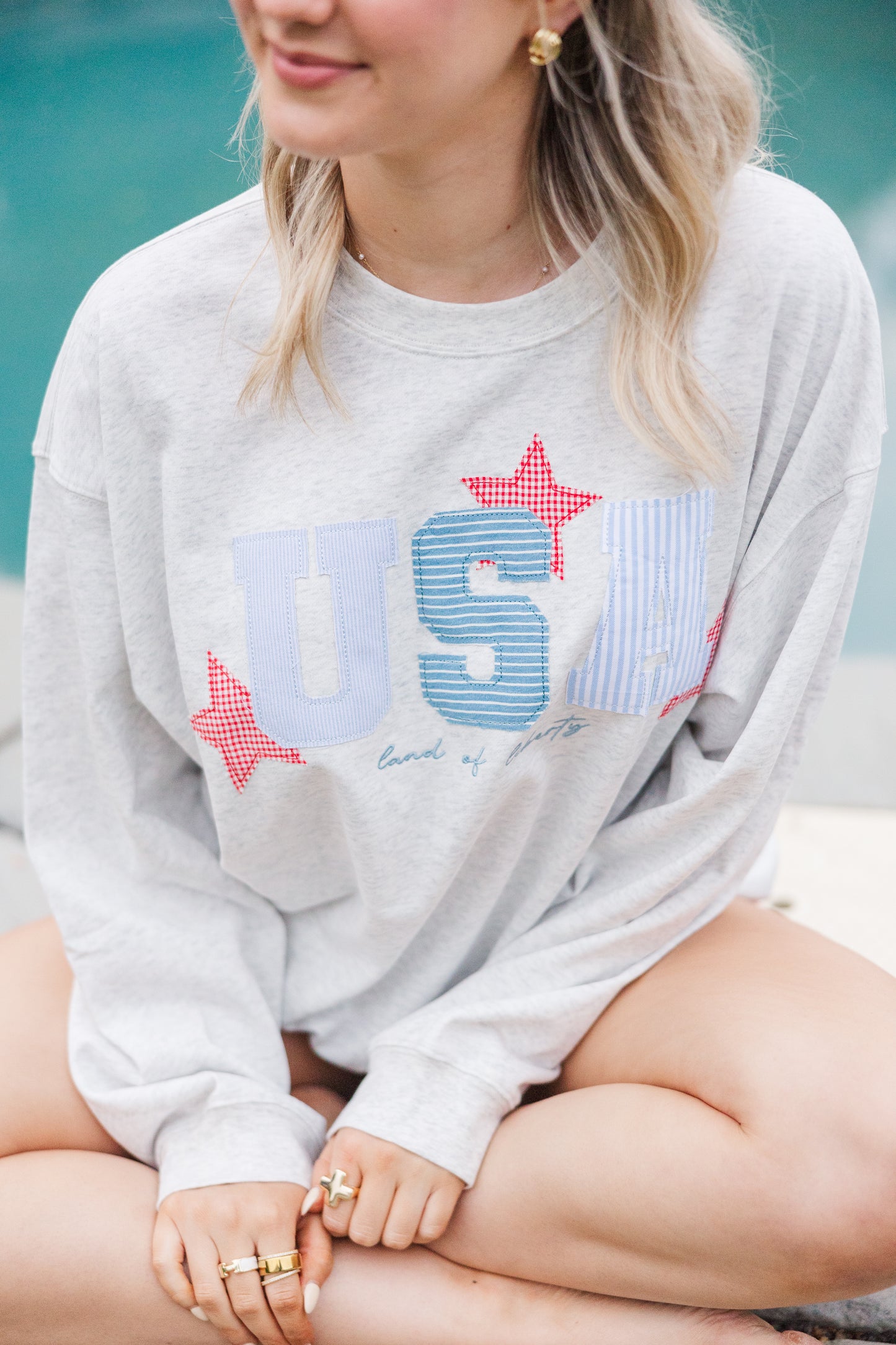 Ivory "USA" Patchwork Oversized Crewneck