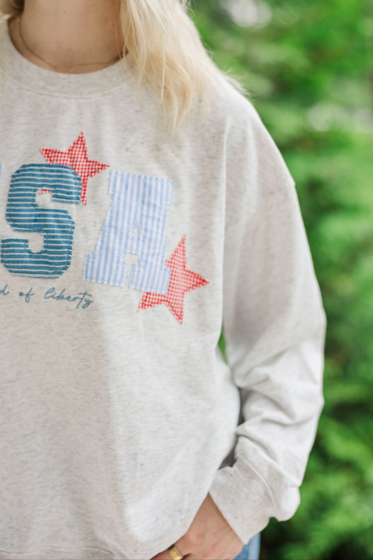 Ivory "USA" Patchwork Oversized Crewneck