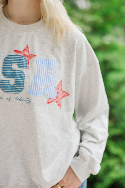 Ivory "USA" Patchwork Oversized Crewneck
