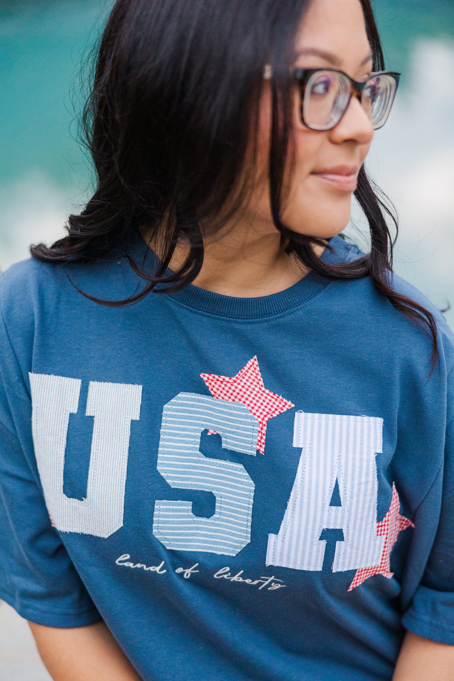 Dark Blue "USA" Patchwork Oversized Tee